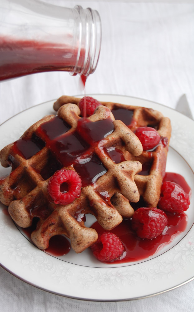 Chocolate Waffles with Raspberry Sauce - Food Lovin Family