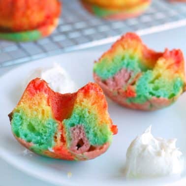 Rainbow Mini Bundt Cake with Marshmallow Buttercream Clouds - Food ...