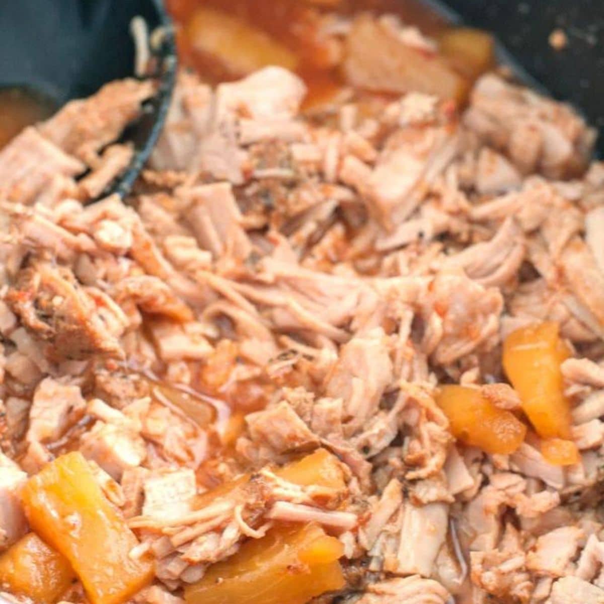 Slow cooker shredded pork with pineapple. 