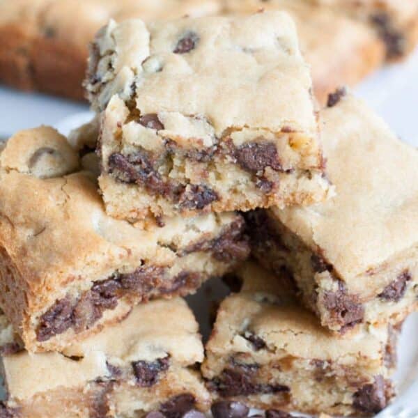 Stack of chocolate chip congo bars.