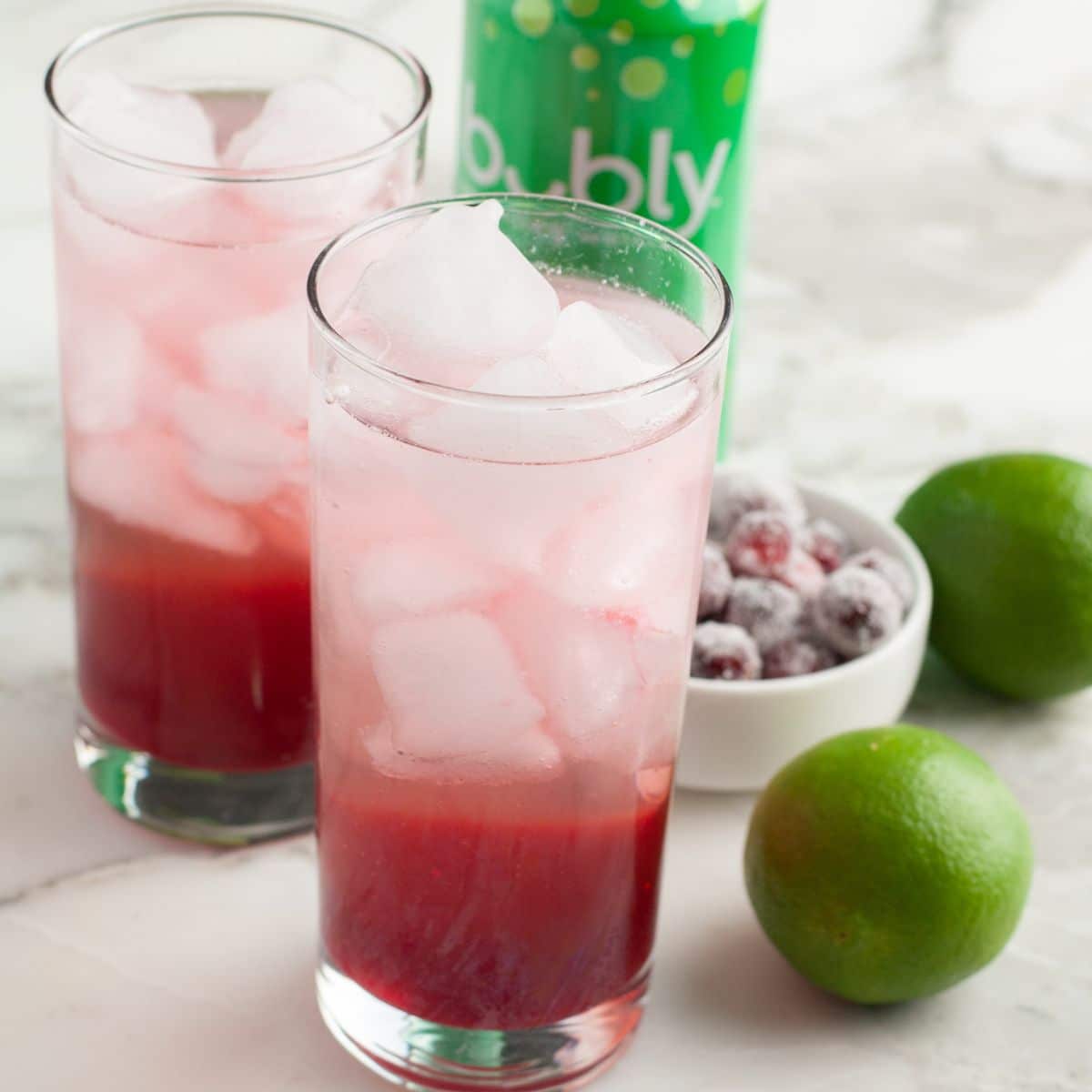 Glass with cranberry mocktail. 