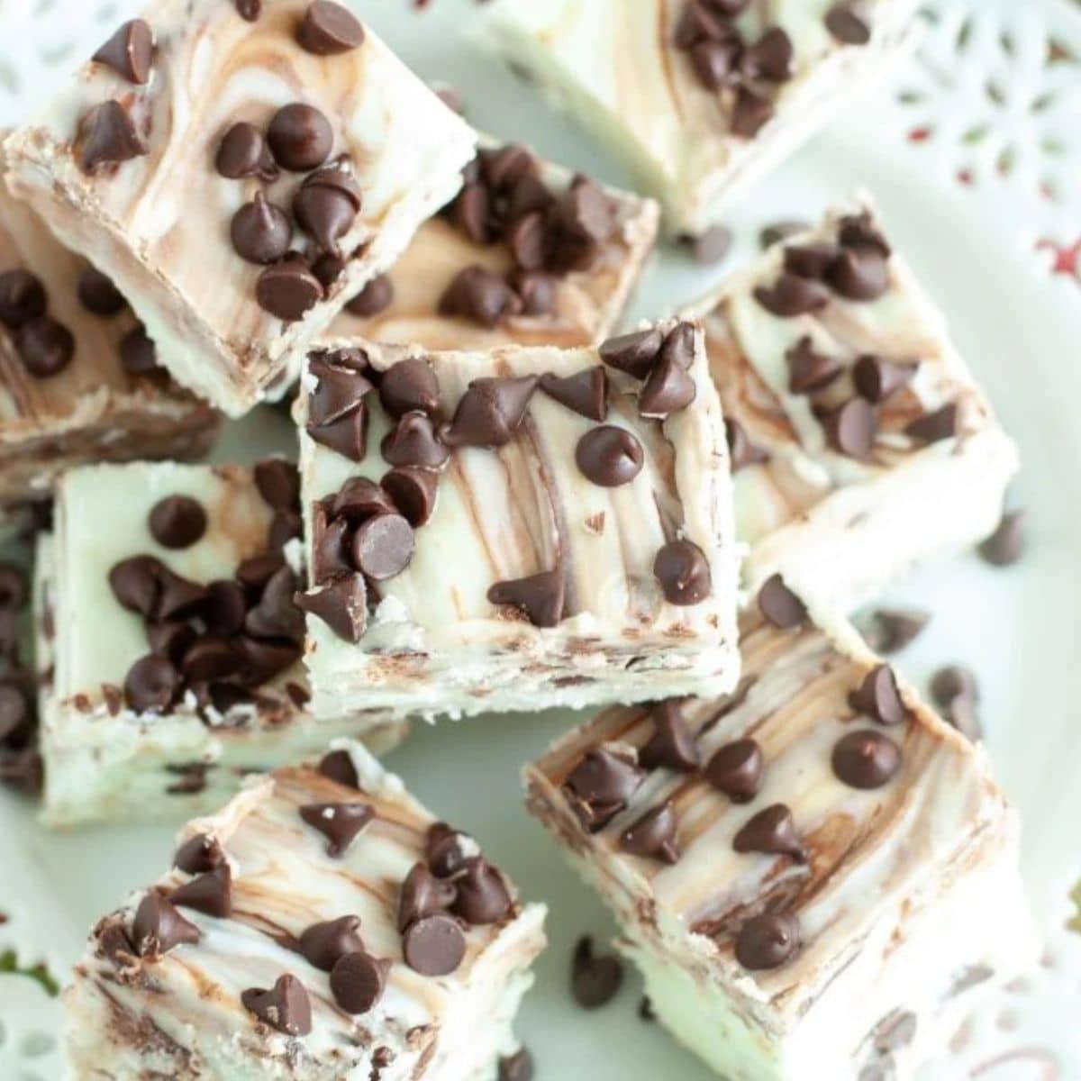 Plate of mint chocolate chip fudge.