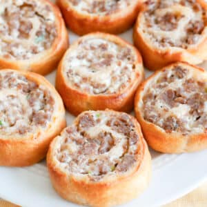 Plate of sausage crescent pinwheels.