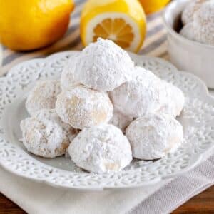 Plate of lemon snowball cookies.