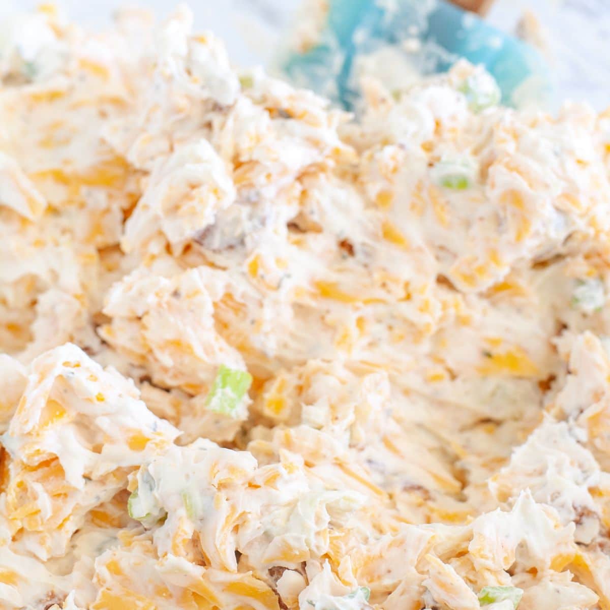 Cream cheese mixed with shredded cheese and green onions. 