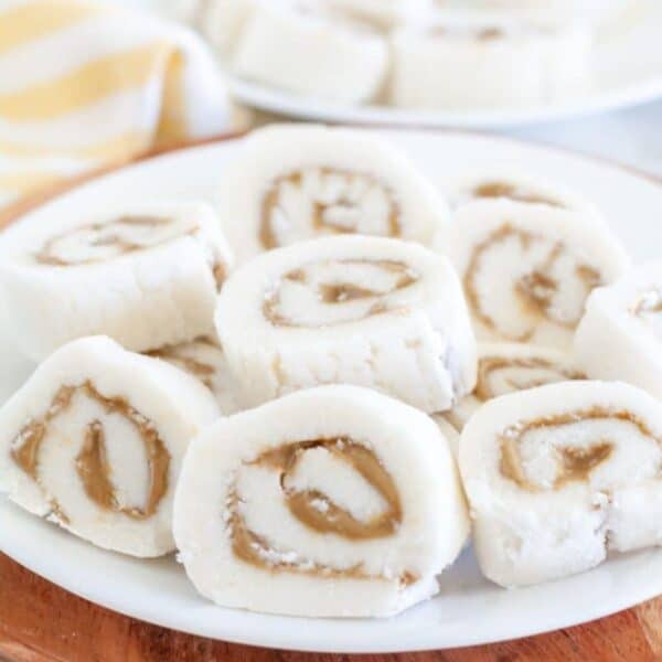 Slices of potato candy on a plate.