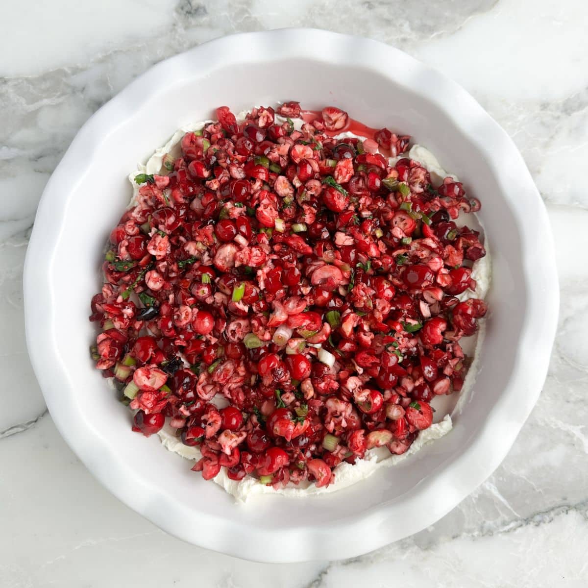 Cranberry dip in a pie dish.