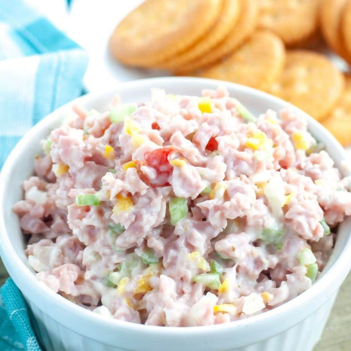 Bowl of ham salad.