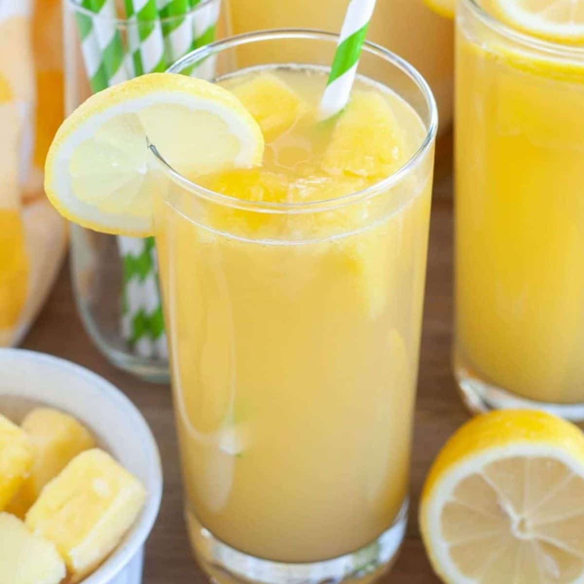 Glass with pineapple lemonade. 