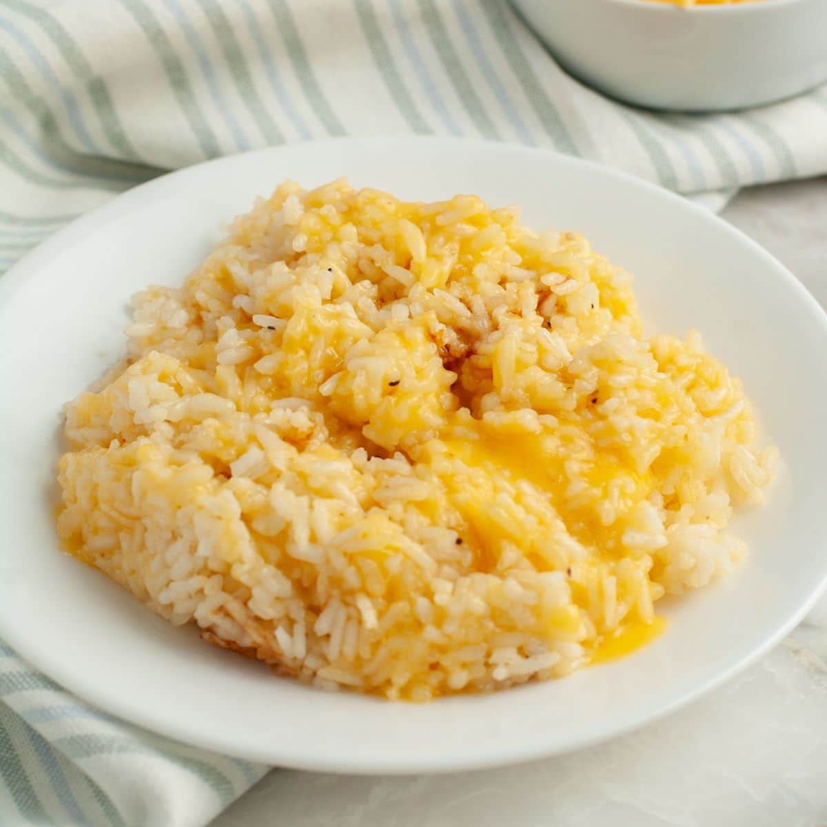 Plate of cheesy rice. 