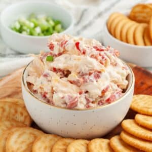 Bowl of creamy roasted red pepper dip.