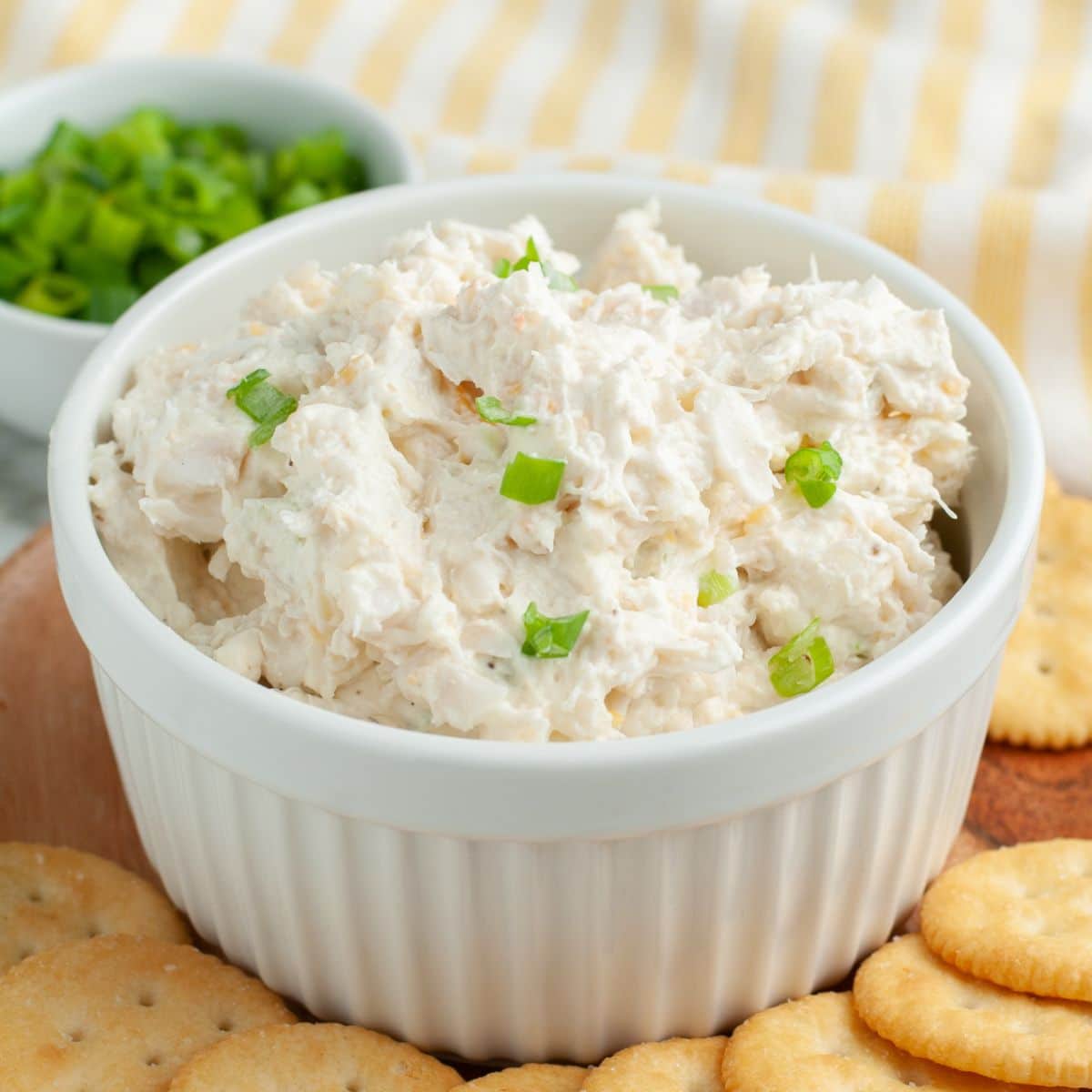 Chilled crab dip in a bowl. 