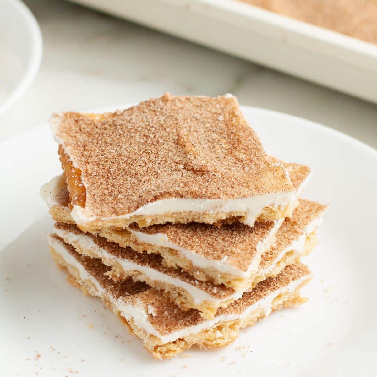 Plate of churro saltine toffee.