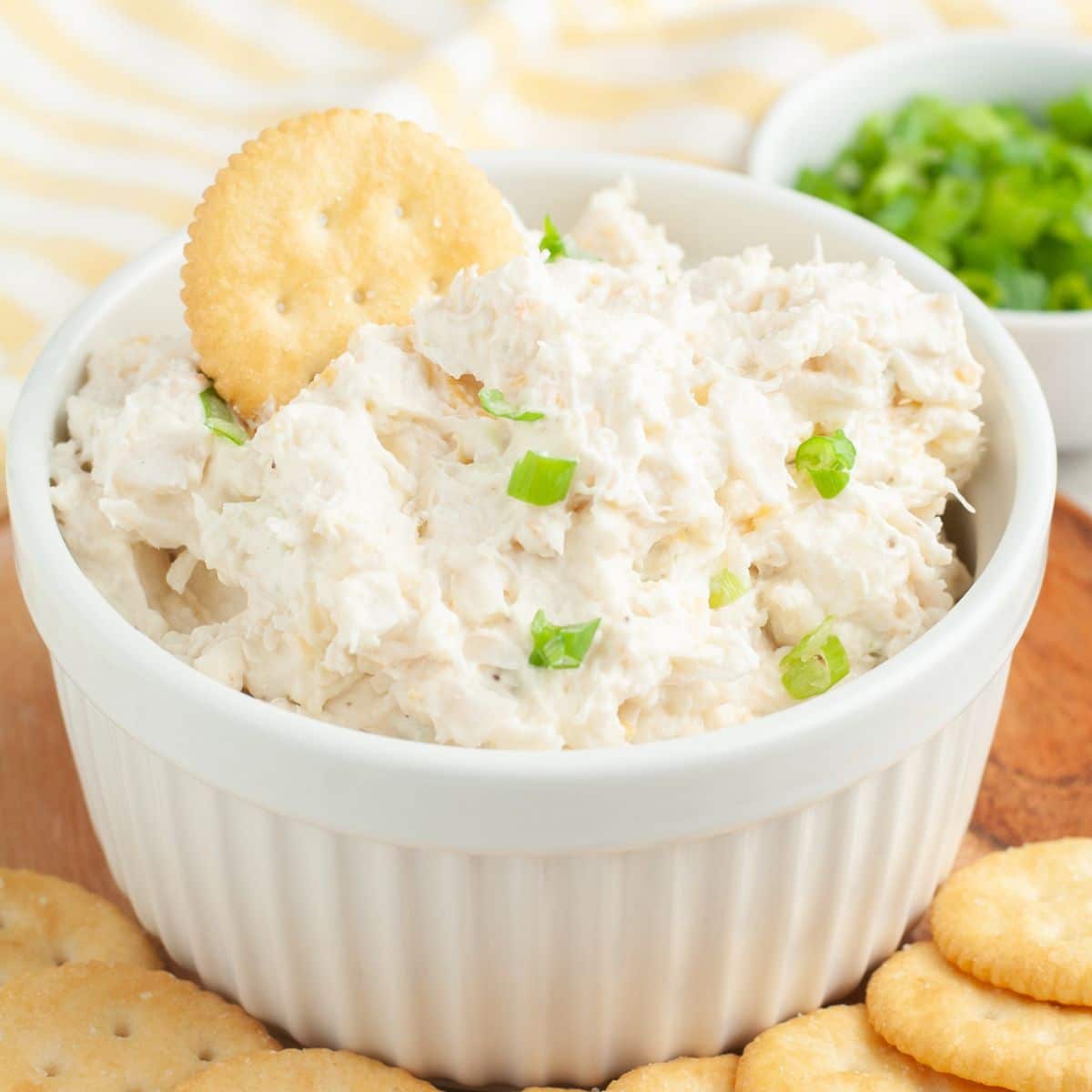 Bowl of crab dip with a cracker.