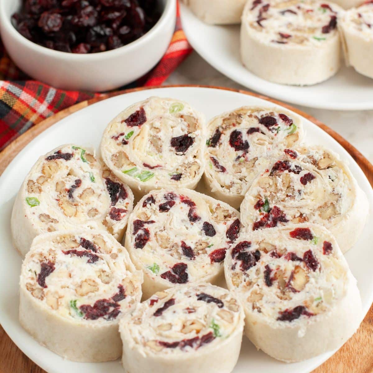 Plate of cranberry pinwheels. 