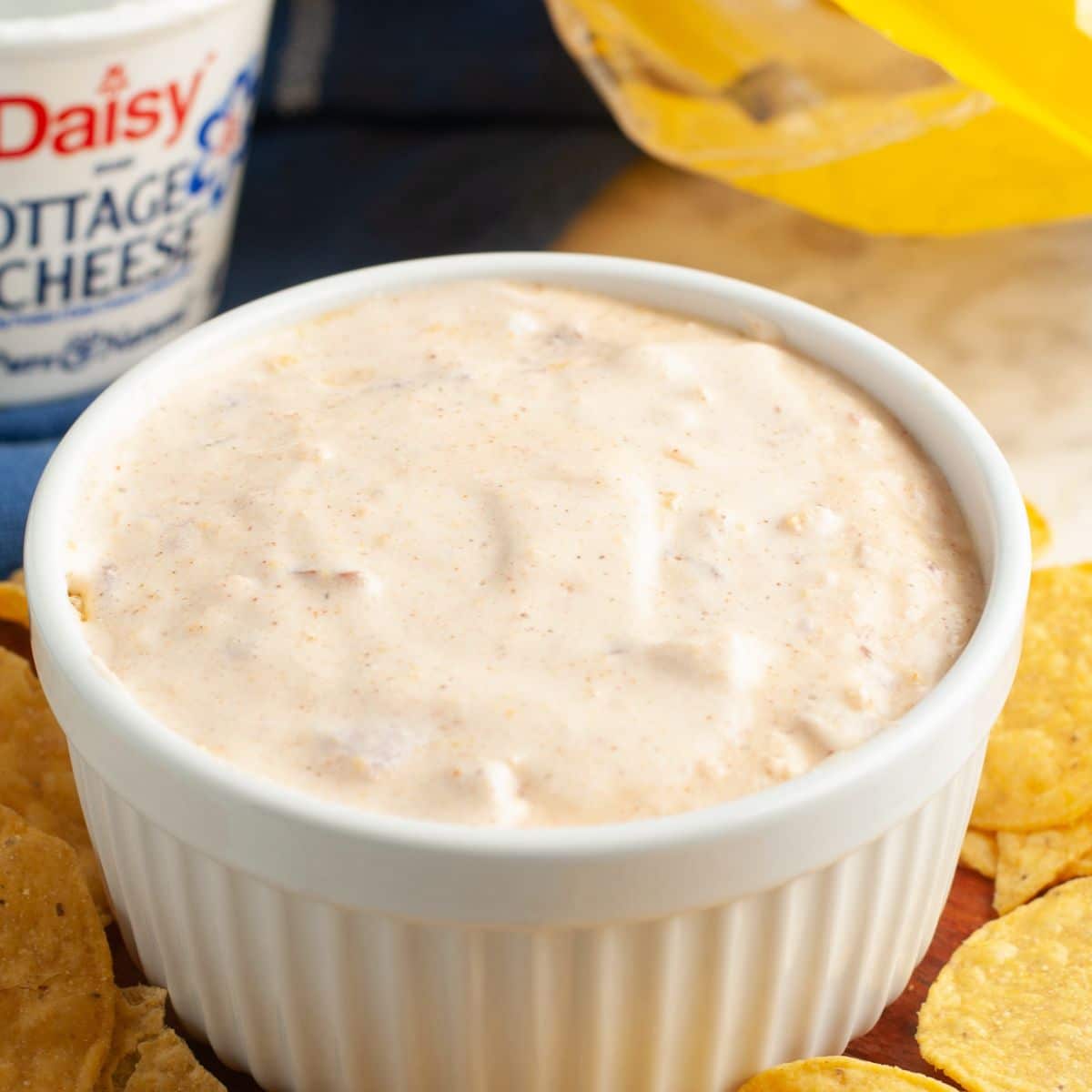 Bowl with queso dip. 