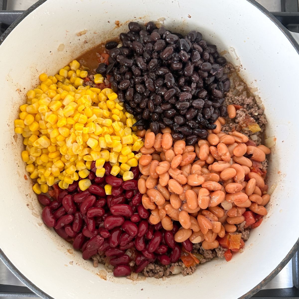 Pot with beans and corn. 