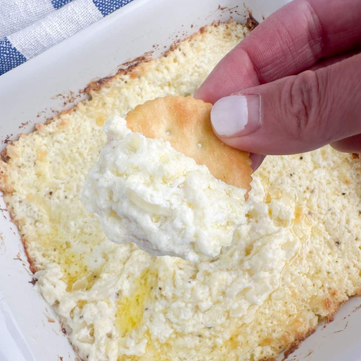 Cracker with onion dip. 