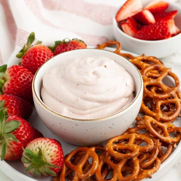 Bowl of strawberry cream cheese dip.